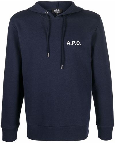 A.P.C. Logo Print Hoodie - Blue