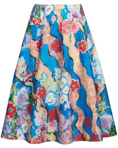 Marni Flared Floral Skirt - Blue