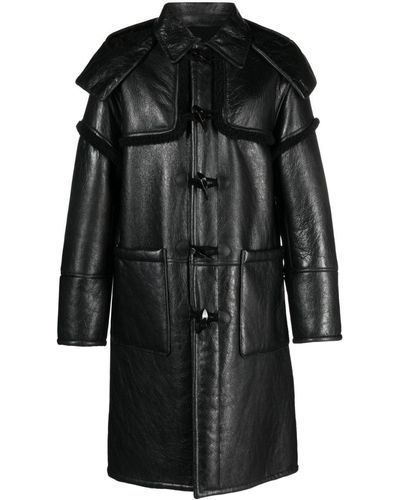 Roberto Cavalli Smooth-grain Leather Duffle Coat - Black
