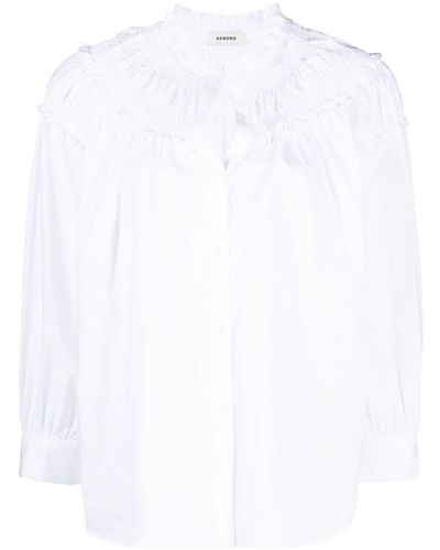 Sandro Gathered Ruffled-detailing Cotton Blouse - White