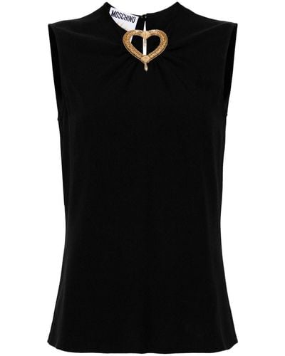 Moschino Beaded-heart Sleeveless Blouse - Black