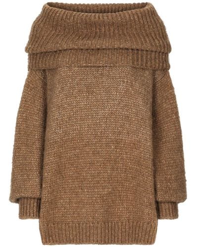 Dolce & Gabbana Ribbed Off-shoulder Dress - Brown