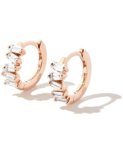 Suzanne Kalan 18kt Rose Gold Diamond huggie Earrings - Pink