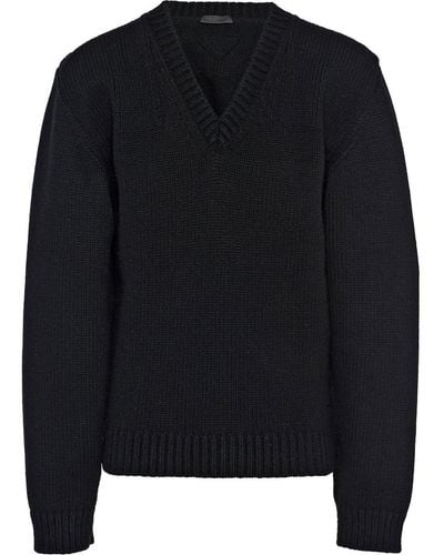Prada V-neck Shetland Wool Jumper - Black