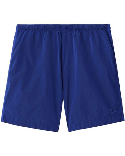 Burberry Ekd-embroidered Elasticated-waist Shorts - Blue
