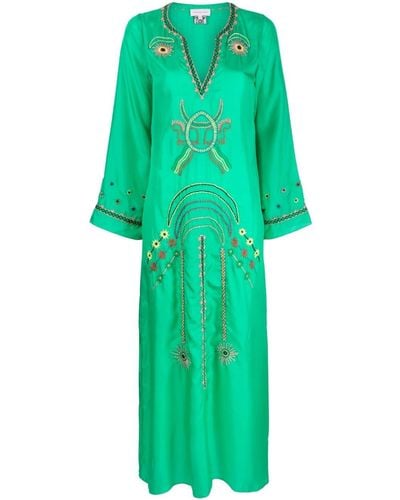 Muzungu Sisters Embroidered-detailing Long Shift Dress - Green