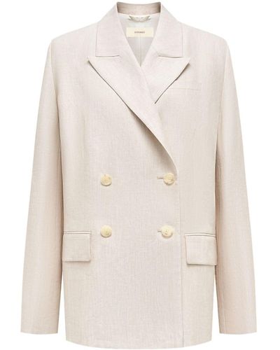 12 STOREEZ Double-breasted Linen Blazer - Natural