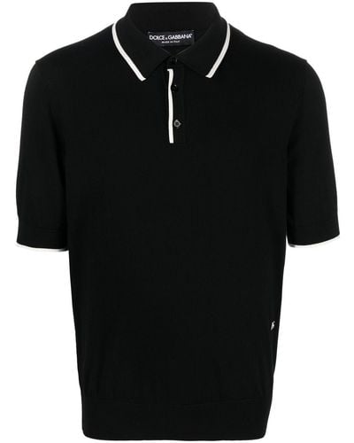 Dolce & Gabbana Logo-patch Cotton Polo Shirt - Black