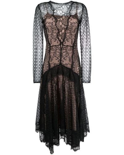 Alberta Ferretti Floral-lace Ruffled Midi Dress - Black