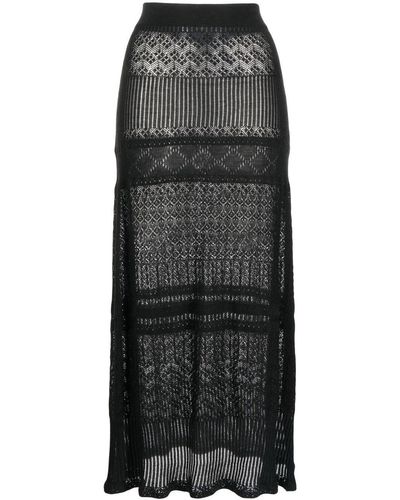 Chloé Patterned-knit Wool-blend Midi Skirt - Black