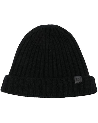 Tom Ford Logo Patch Ribbed Knit Beanie - Men's - Cashmere - Black