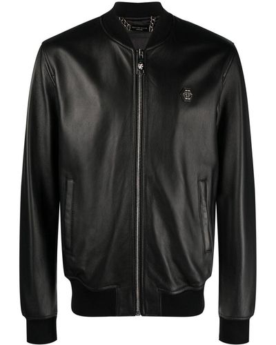 Philipp Plein Billy レザーボンバージャケット - ブラック