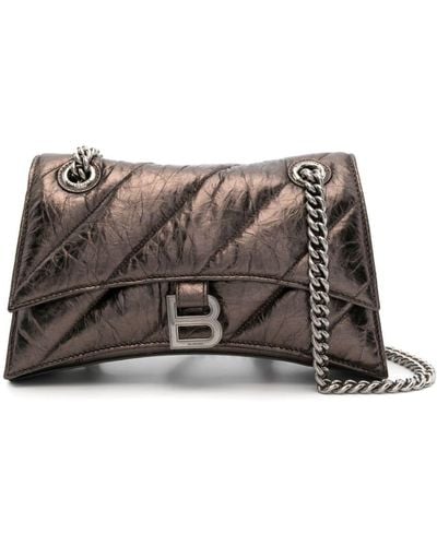 Balenciaga Small Crush Leather Shoulder Bag - Gray
