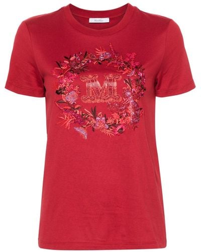 Max Mara T-Shirt mit Kristallverzierung - Rot