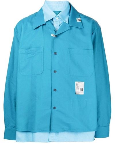Maison Mihara Yasuhiro Camisa con detalle a capas y manga larga - Azul
