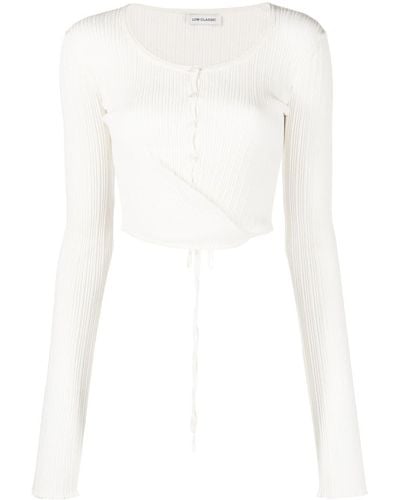 Low Classic Ribbed-knit Cropped Cardigan - White
