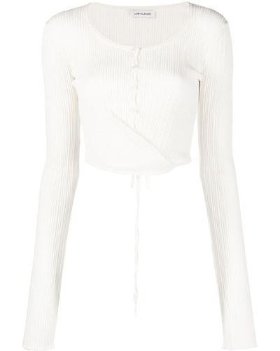 Low Classic Cardigan crop a coste - Bianco