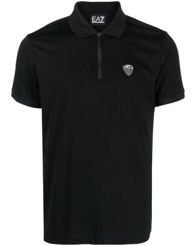 EA7 Logo-patch Half-zip Polo Shirt - Black