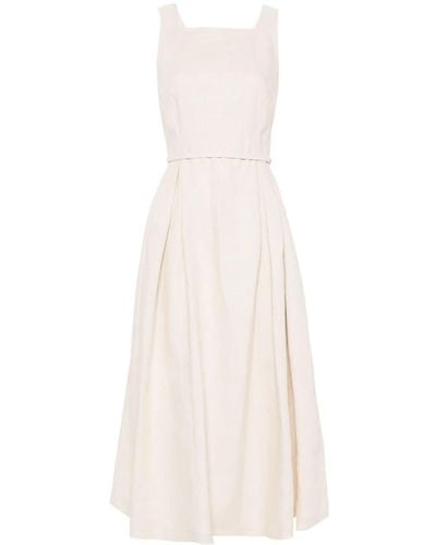 Max Mara Linen Midi Pleated Dress - White