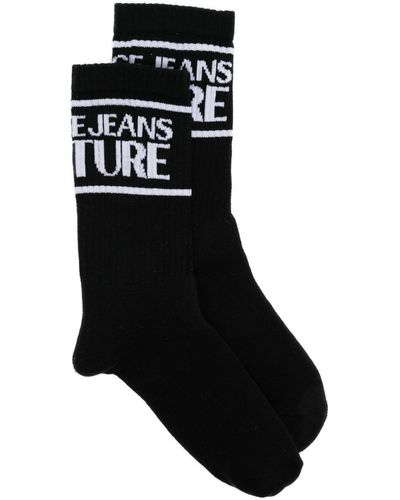 Versace Jeans Couture Gerippte Socken mit Logo - Schwarz
