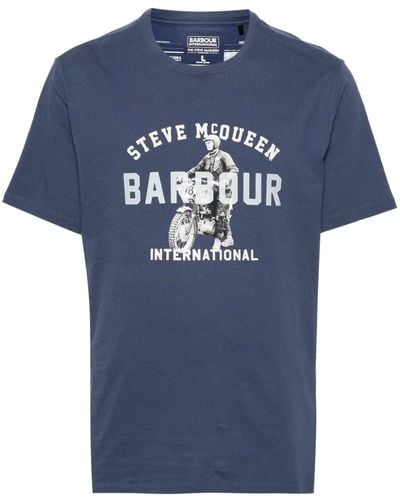 Barbour X Steve McQueen T-Shirt mit Logo-Print - Blau
