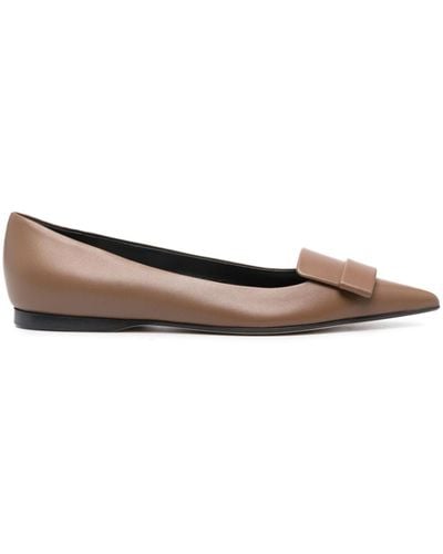 Sergio Rossi Sr1 Pointed-toe Leather Ballerina Shoes - Brown