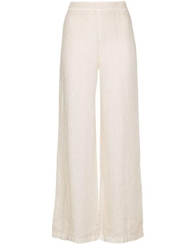 120% Lino Wide-leg Linen Trousers - White