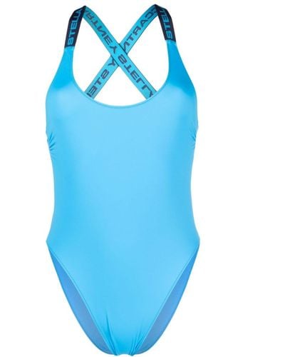 Stella McCartney Badeanzug mit Logo-Trägern - Blau