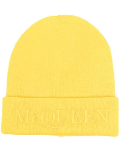 Alexander McQueen Gorro de cachemira con logo bordado - Amarillo