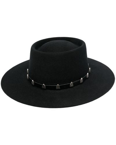 Philipp Plein Stud-embellished Wool Boater Hat - Black
