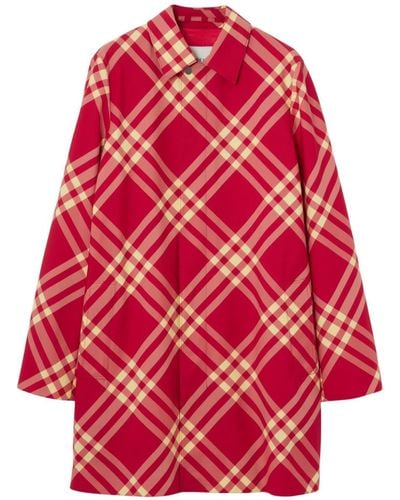 Burberry Check-pattern Spread-collar Coat - Red