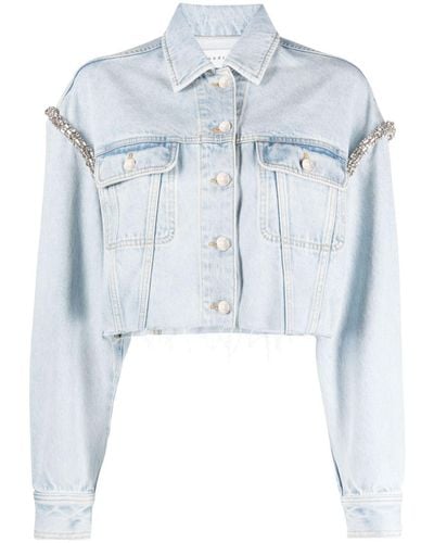 Sandro Crystal-embellished Cropped Denim Jacket - Blue