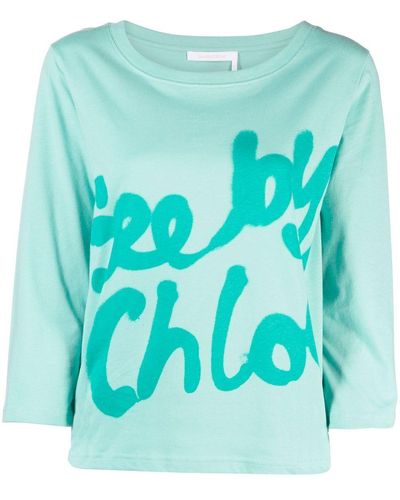 See By Chloé Logo-print Long-sleeved T-shirt - Blue