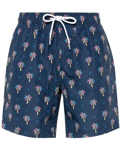 Sundek Palm Tree-print Swim Shorts - Blue