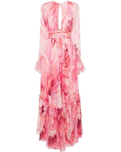 Roberto Cavalli Plumage-print Maxi Dress - ピンク