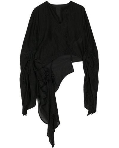 Yohji Yamamoto Si/c Crinkled Asymmetric Top - Black