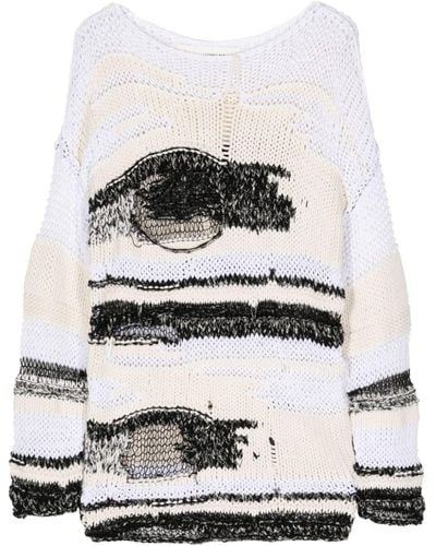 Isabel Benenato Open Knit Cotton-linen Blend Sweater - Natural