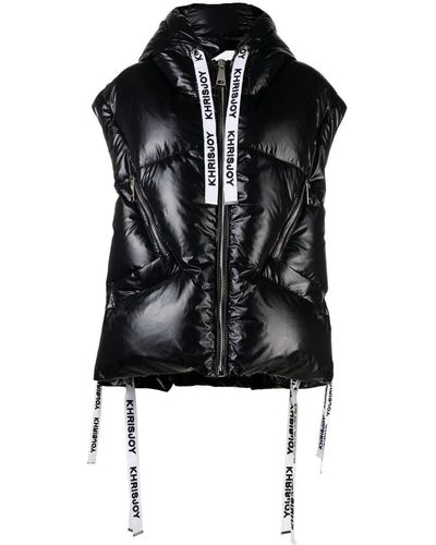 Khrisjoy Puff Shiny Quilted Hooded Gilet - Black