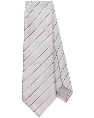 Giorgio Armani Striped Silk Tie - White
