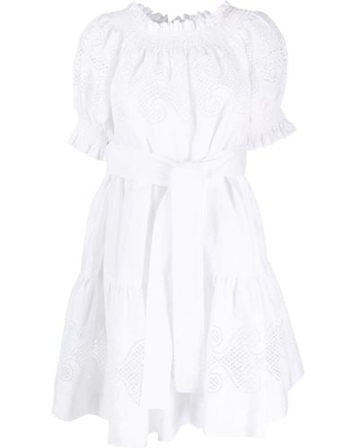 P.A.R.O.S.H. Robe courte en coton à détails d'œillets - Blanc