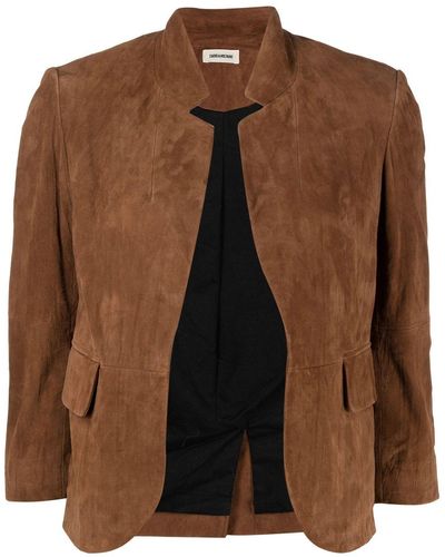 Zadig & Voltaire Verys Cropped Leather Jacket - Brown