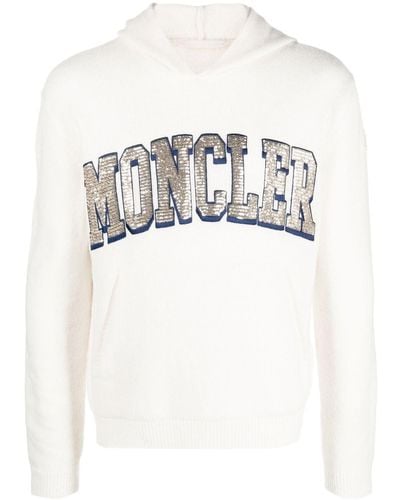 Moncler Sequin-logo Hoodie - White