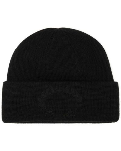 Burberry Logo Crest Embroidery Knitted Cashmere Beanie - Black