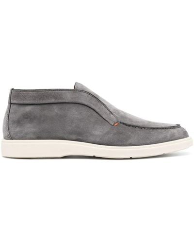 Santoni Almond-toe Suede Boots - Gray