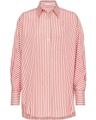 Brunello Cucinelli Monili-trim Striped Shirt - Pink