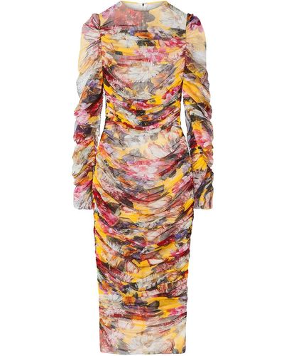 Dolce & Gabbana Ruched Floral-print Dress - Yellow