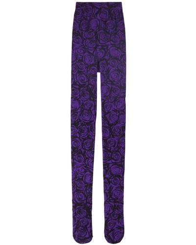Burberry Rose-print Knitted Tights - Purple