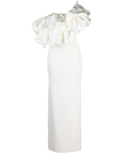 Solace London Robe The Ellis drapée à design asymétrique à une épaule - Blanc