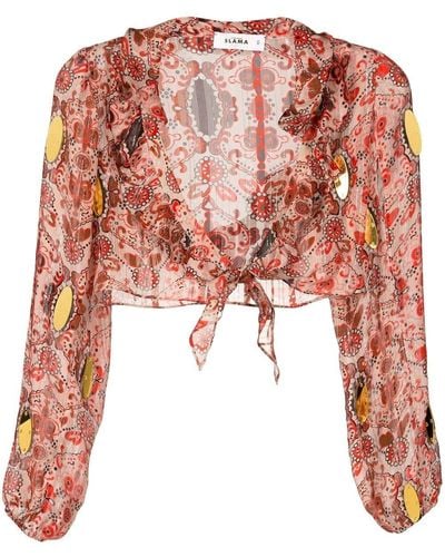 Amir Slama Cropped-Bluse mit Blumen-Print - Pink
