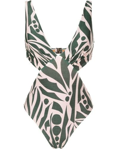 Lygia & Nanny Alexis Abstract-print Cut-out One-piece - Green